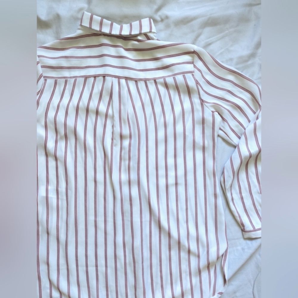 Adrianna Papell Red Striped Button Blouse - Picture 5 of 7
